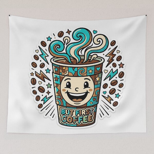 Item preview, Coffee Pop Art Bold Colorful But First Coffee Sticker designed and sold by Poppy Volt.