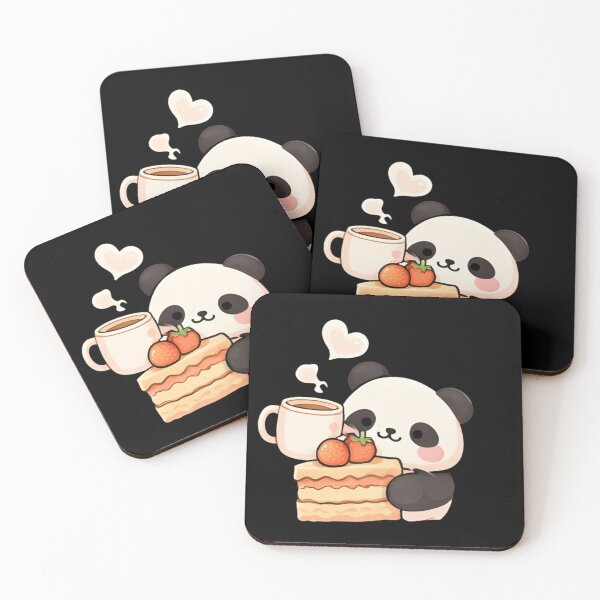 Item preview, Adorable Kawaii Panda with Strawberry Cake and Coffee designed and sold by Trendora90.