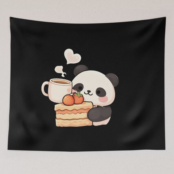 Item preview, Adorable Kawaii Panda with Strawberry Cake and Coffee designed and sold by Trendora90.