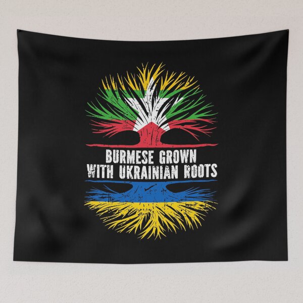 Item preview, Burmese Grown with Ukrainian Roots Flag designed and sold by CosmoKitsch.