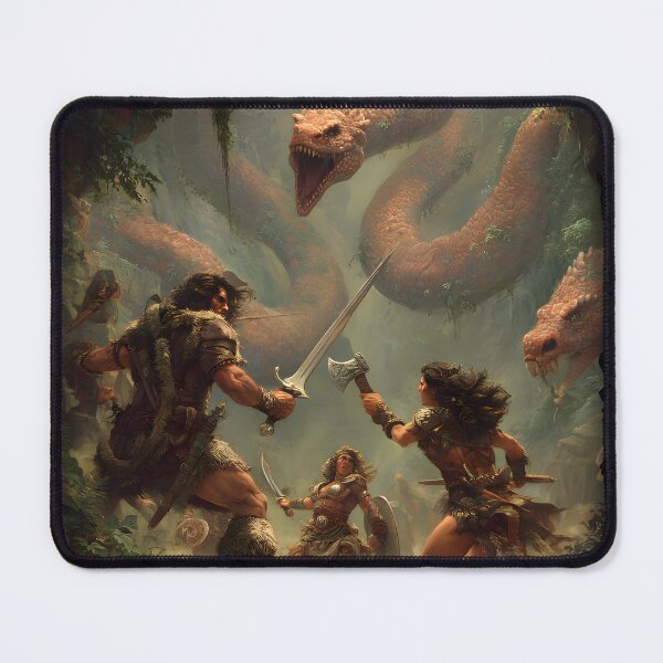 Item preview, Group of Barbarians Fighting Huge Serpents - Fantasy RPG designed and sold by Mission Ready.