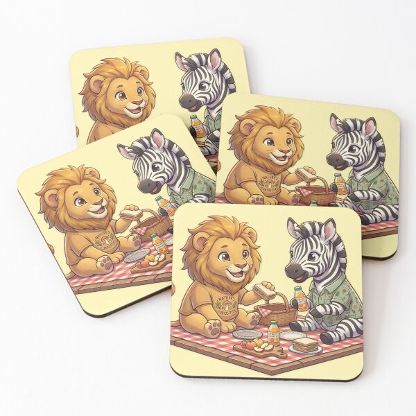 Item preview, Cute Lion and Zebra Picnic Friends - Kawaii Wildlife Illustration designed and sold by WalterAdd.