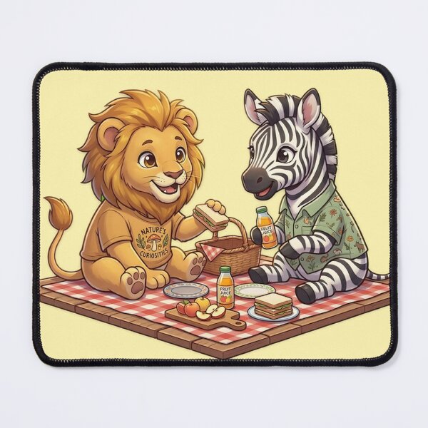 Item preview, Cute Lion and Zebra Picnic Friends - Kawaii Wildlife Illustration designed and sold by WalterAdd.