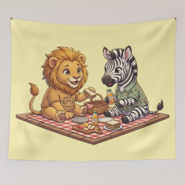 Item preview, Cute Lion and Zebra Picnic Friends - Kawaii Wildlife Illustration designed and sold by WalterAdd.