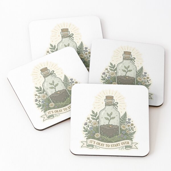 Item preview, It's Okay To Start Over Seedling Bottle Wildflower Cottagecore Mental Health Sticker designed and sold by AlexBloomStudio.