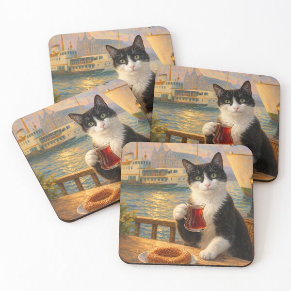 Item preview, Istanbul Cat Drinking Tea at Sunset designed and sold by Pacika.