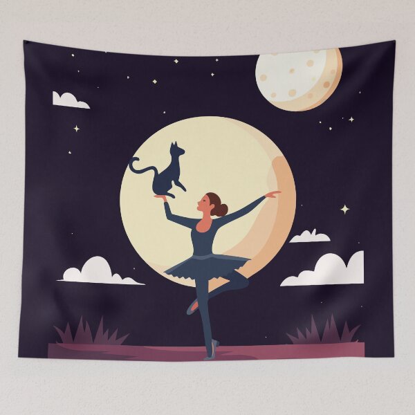 Item preview, Ballerina Dancing With Cat Under Moon Lover designed and sold by VISO-art.