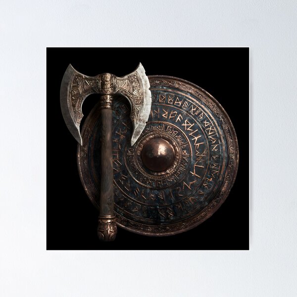 Item preview, Fantasy Dwarven Axe and Shield - RPG Fighter Cleric designed and sold by Mission Ready.