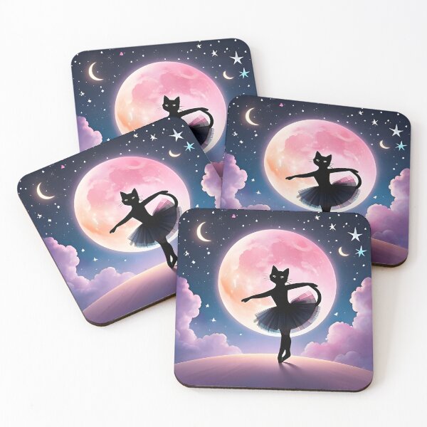 Item preview, Ballet Cat Dancing Under Pink Cosmic Full Moon designed and sold by VISO-art.