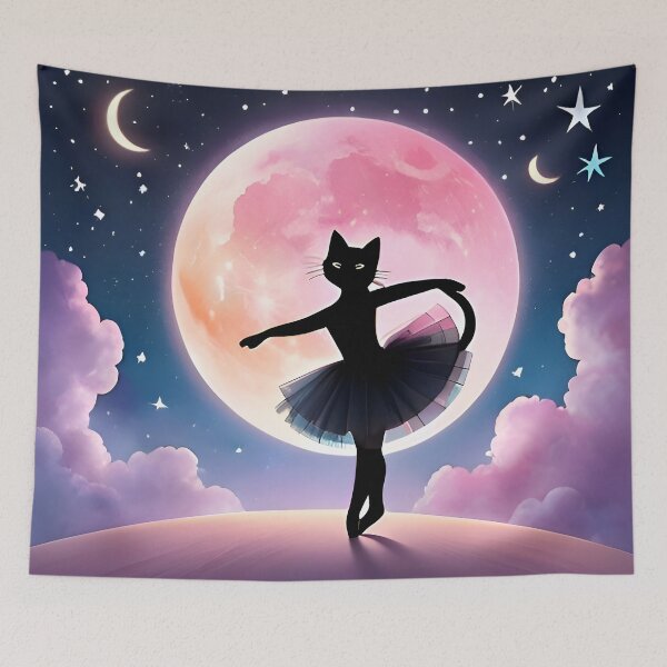 Item preview, Ballet Cat Dancing Under Pink Cosmic Full Moon designed and sold by VISO-art.