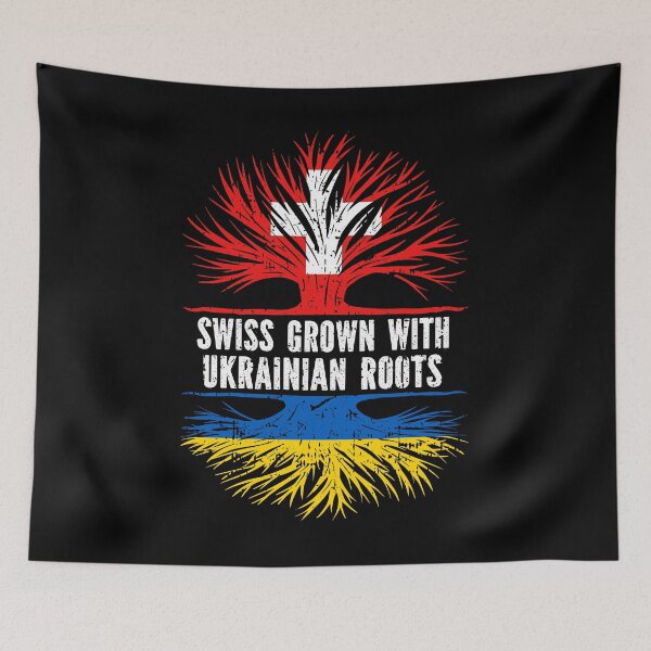 Item preview, Swiss Grown with Ukrainian Roots Flag designed and sold by CosmoKitsch.