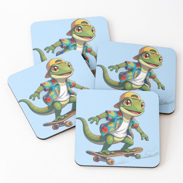 Item preview, Skating Gecko in Hawaiian Shirt Cute Lizard Skateboarder designed and sold by WalterAdd.