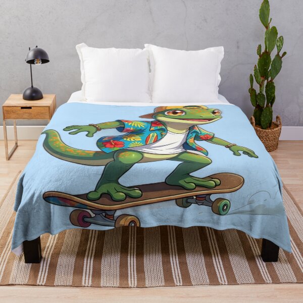 Item preview, Skating Gecko in Hawaiian Shirt Cute Lizard Skateboarder designed and sold by WalterAdd.