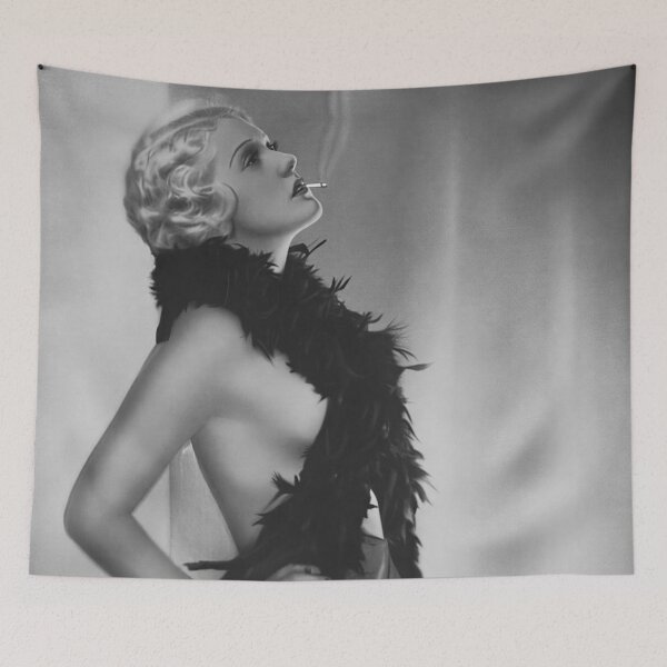 Item preview, 1920's Berlin flapper burlesque cabaret girl smoking vintage black and white photographic art print designed and sold by Astrid Arkhangelsky.