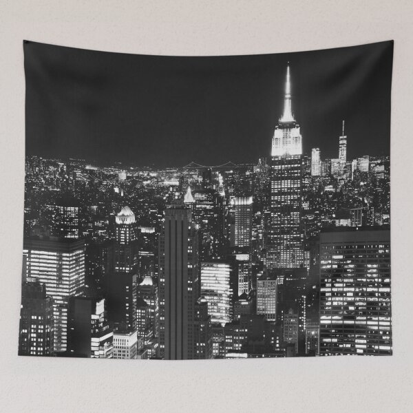Item preview, New York City Manhattan skyline city lights panoramic black and white photographic art print designed and sold by Astrid Arkhangelsky.