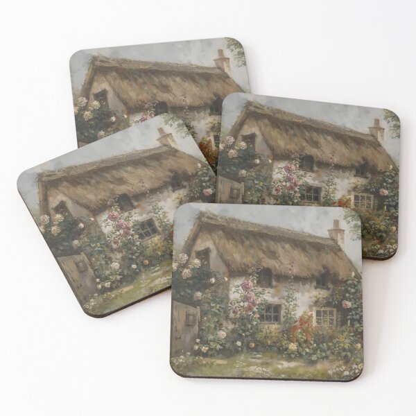 Item preview, Vintage Thatched Cottage with Blooming Summer Rose Garden designed and sold by Sergey Sedunov.