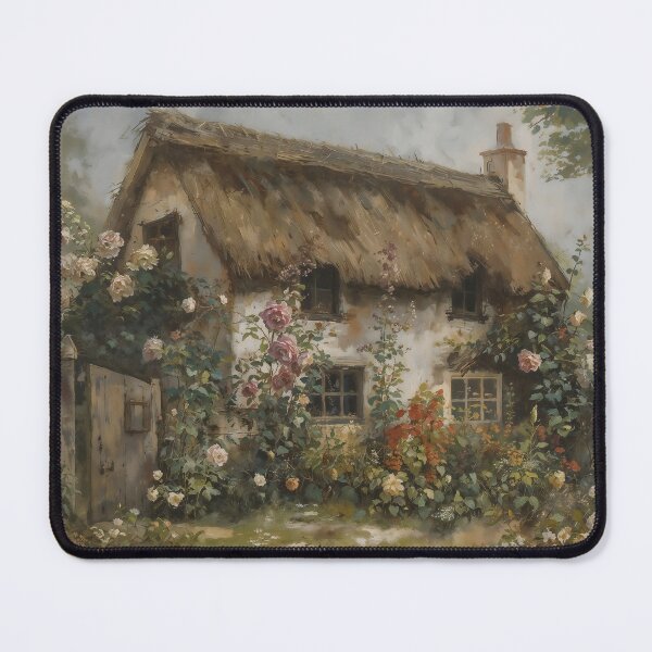 Item preview, Vintage Thatched Cottage with Blooming Summer Rose Garden designed and sold by Sergey Sedunov.