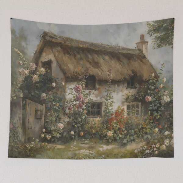 Item preview, Vintage Thatched Cottage with Blooming Summer Rose Garden designed and sold by Sergey Sedunov.