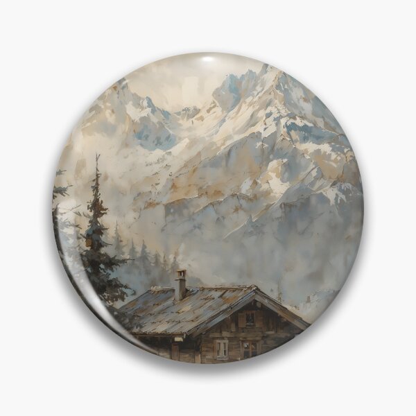Item preview, Vintage Alpine Mountain Chalet Landscape Oil Painting designed and sold by Sergey Sedunov.