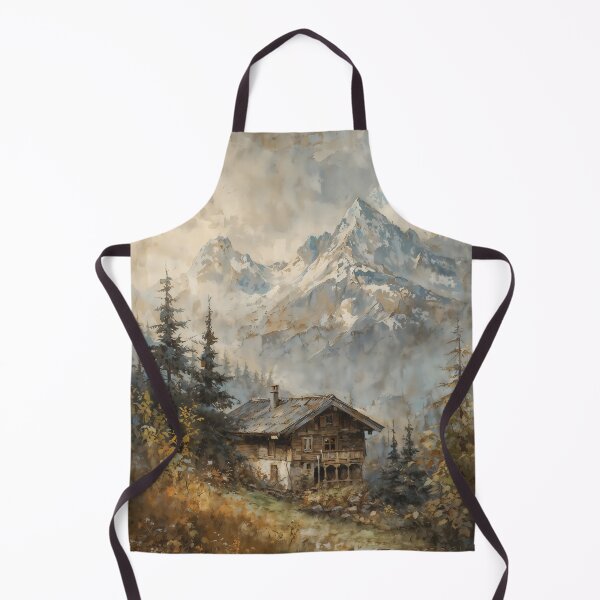 Item preview, Vintage Alpine Mountain Chalet Landscape Oil Painting designed and sold by Sergey Sedunov.
