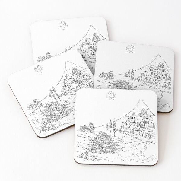 Item preview, ? Minimal Mountain Village Line Art Landscape designed and sold by busurman.