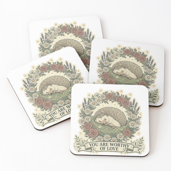 Item preview, Sleeping Hedgehog You Are Worthy Of Love Cottagecore Mental Health Sticker designed and sold by AlexBloomStudio.