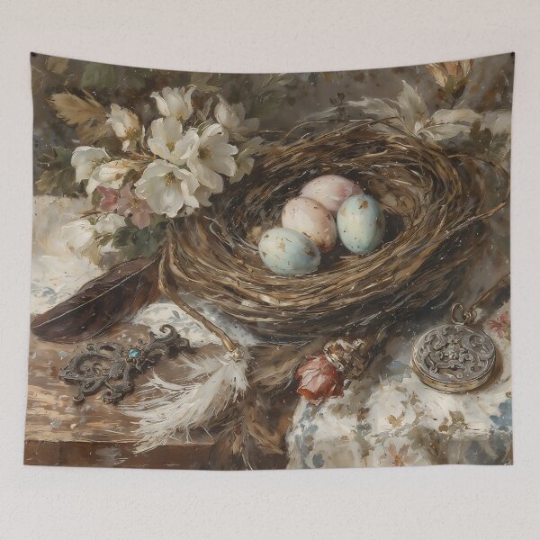 Item preview, Vintage Bird's Nest and Speckled Easter Eggs Still Life designed and sold by Sergey Sedunov.