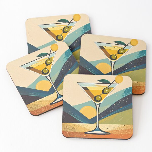 Item preview, Mid Century Modern Lemon Drop 2 Olive Sunrise Martini Art designed and sold by Lee Hiller Designs.