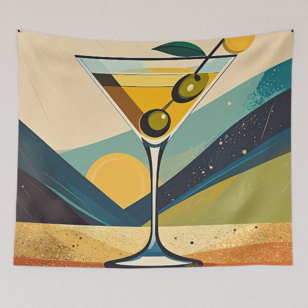 Item preview, Mid Century Modern Lemon Drop 2 Olive Sunrise Martini Art designed and sold by Lee Hiller Designs.
