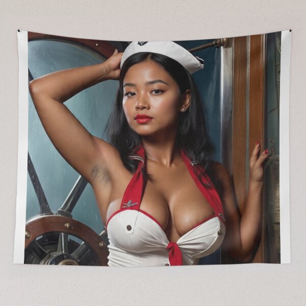 Item preview, Vintage 1950s Nautical Sailor Pin-Up Girl - Asian South Pacific Retro Art designed and sold by MissSaylor.