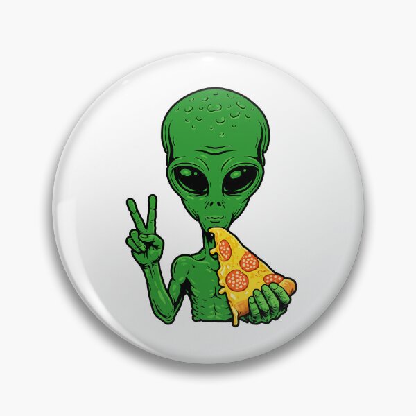 Item preview, Funny Alien Eating Pizza Throwing Peace Sign – Cool UFO Extraterrestrial Cartoon Streetwear Design designed and sold by BrainBubbleArt.