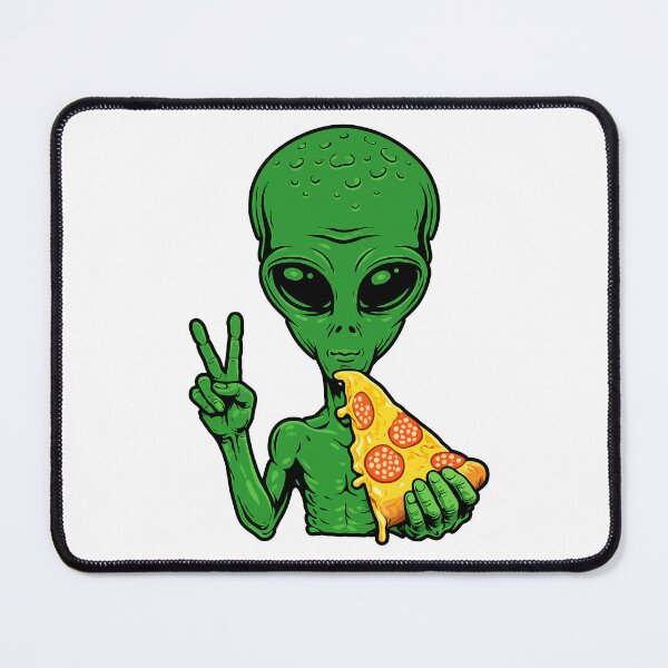 Item preview, Funny Alien Eating Pizza Throwing Peace Sign – Cool UFO Extraterrestrial Cartoon Streetwear Design designed and sold by BrainBubbleArt.