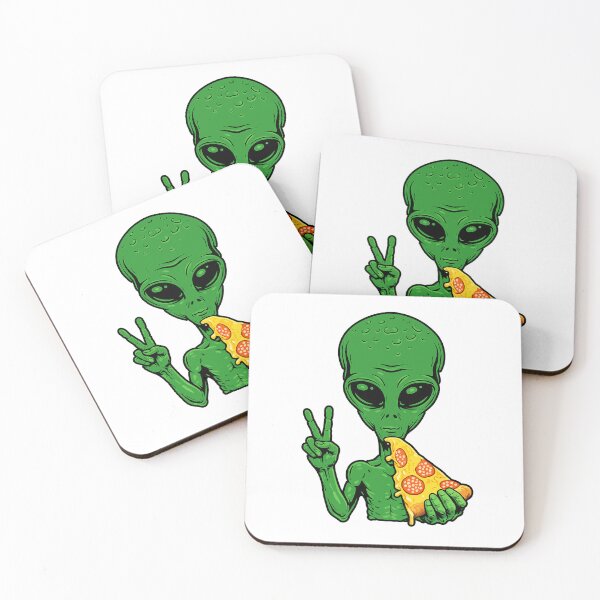 Item preview, Funny Alien Eating Pizza Throwing Peace Sign – Cool UFO Extraterrestrial Cartoon Streetwear Design designed and sold by BrainBubbleArt.