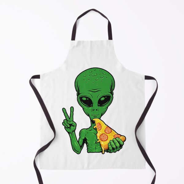 Item preview, Funny Alien Eating Pizza Throwing Peace Sign – Cool UFO Extraterrestrial Cartoon Streetwear Design designed and sold by BrainBubbleArt.
