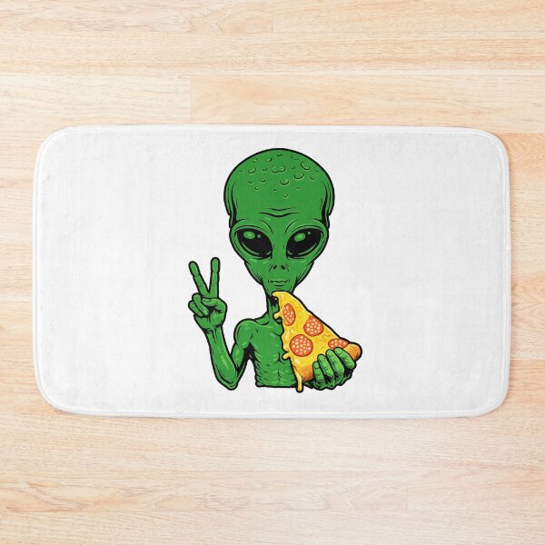 Item preview, Funny Alien Eating Pizza Throwing Peace Sign – Cool UFO Extraterrestrial Cartoon Streetwear Design designed and sold by BrainBubbleArt.