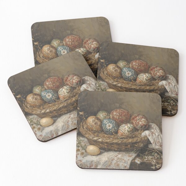 Item preview, Vintage Ornate Hand-Painted Easter Eggs in Woven Basket designed and sold by Sergey Sedunov.
