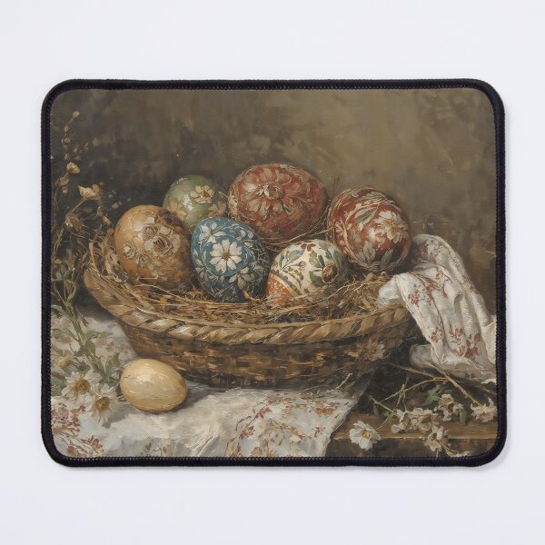 Item preview, Vintage Ornate Hand-Painted Easter Eggs in Woven Basket designed and sold by Sergey Sedunov.