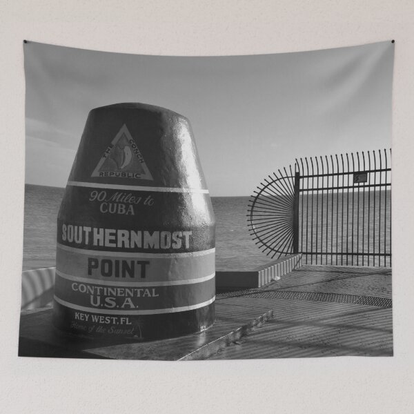 Item preview, Southernmost Point, Key West, Florida 90 miles to Cuba black and white photographic art print designed and sold by Astrid Arkhangelsky.