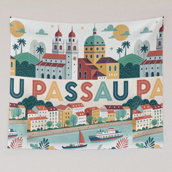 Item preview, Passau Germany Travel Poster | Colorful Old Town & Cathedral Illustration | European City Wall Art designed and sold by Witsprings.