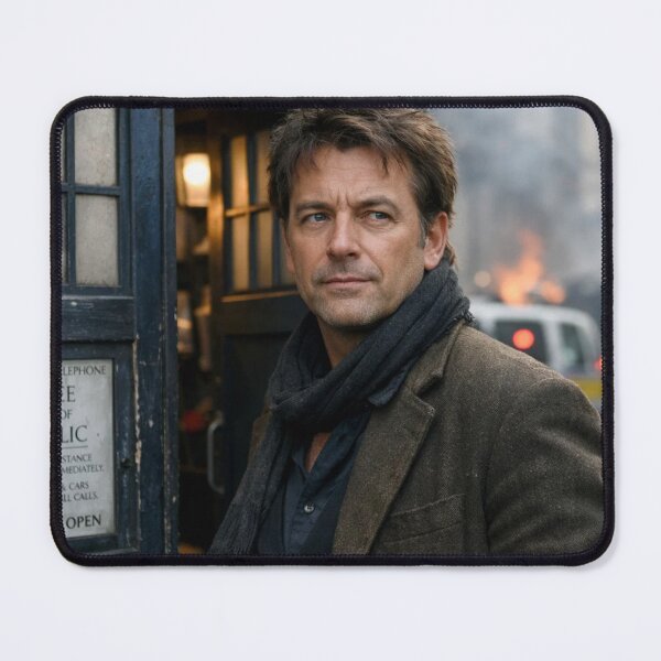 Item preview, Time Traveler Standing Near Blue Police Box designed and sold by NiceArtsPlace.