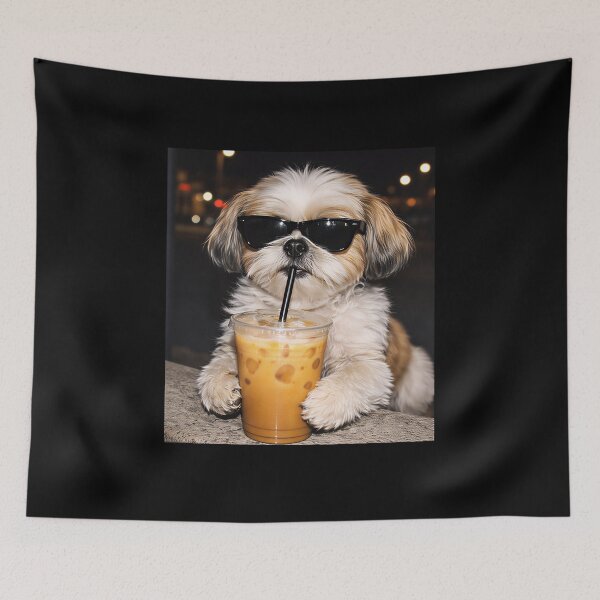 Item preview, Cool Shih Tzu Drinking Iced Coffee with Sunglasses – Funny Aesthetic Dog Art, Cute Puppy Coffee Lover Design designed and sold by BrainBubbleArt.