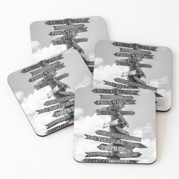 Item preview, Fort Zachary Taylor Beach, Key West direction sign to London, Paris, Nassau, Honolulu, Hawaii black and white photograph designed and sold by Astrid Arkhangelsky.