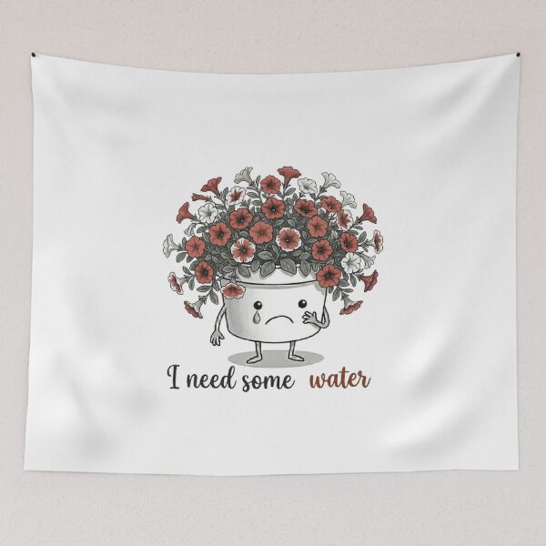 Item preview, "I Need Some Water" - Cute Sad Thirsty Plant Pot designed and sold by PoomDesign.