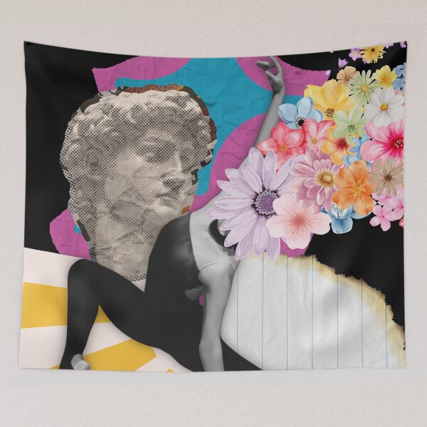 Item preview, Surreal Collage Art – Classical Sculpture and Floral Explosion designed and sold by Avohai!.