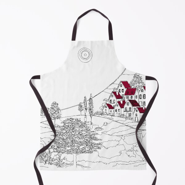 Item preview, Mountain Village Line Art with Red Roofs designed and sold by busurman.
