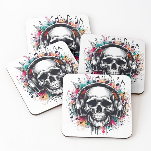Item preview, Skull with headphones, edgy street music art designed and sold by AlanyaArtX.