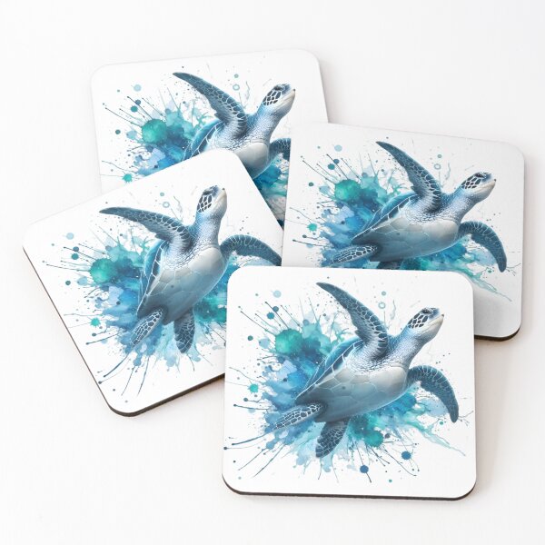 Item preview, Watercolor sea turtle, ocean blue splatter art designed and sold by AlanyaArtX.
