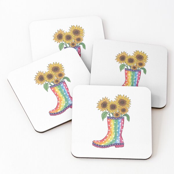 Item preview, Rainbow rain boots and sunflowers designed and sold by uunaa.