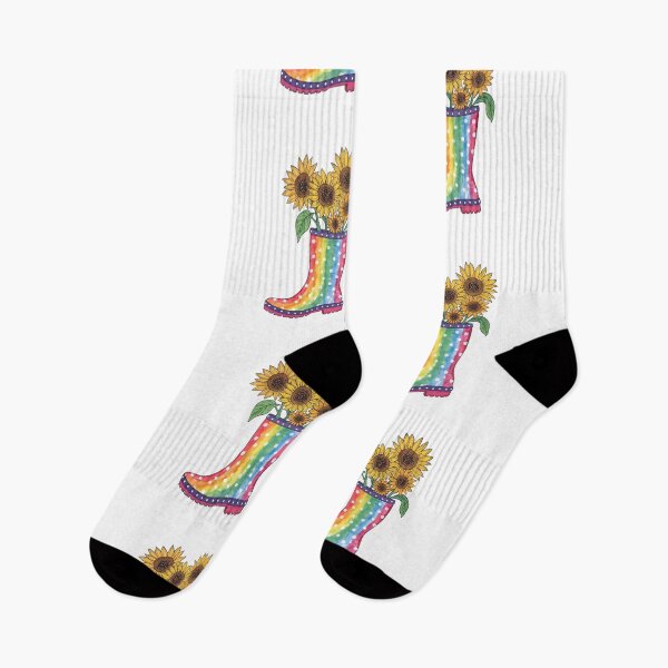 Item preview, Rainbow rain boots and sunflowers designed and sold by uunaa.