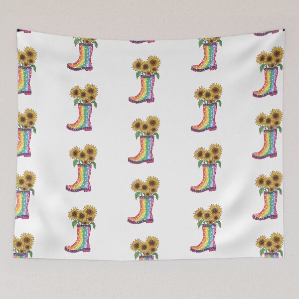 Item preview, Rainbow rain boots and sunflowers designed and sold by uunaa.